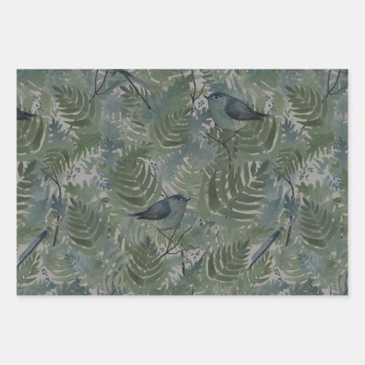 Bird Ferns Dragonflies Nature Inspiriert Decoupage Geschenkpapier Set (Vorderseite)