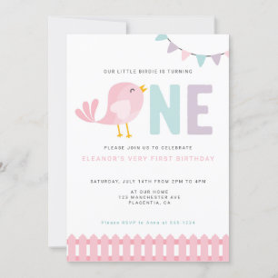 Bird First Birthday Girl Invite Little Birdie Einladung