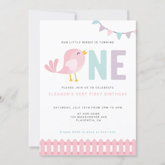 Bird First Birthday Girl Invite Little Birdie Einladung