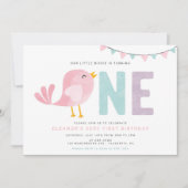 Bird First Birthday Girl Invite Little Birdie Einladung (Vorderseite)