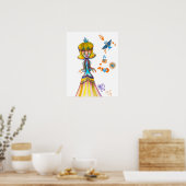 Bird Fish Lady Abstrakt Doodle Art Print Poster (Küche)