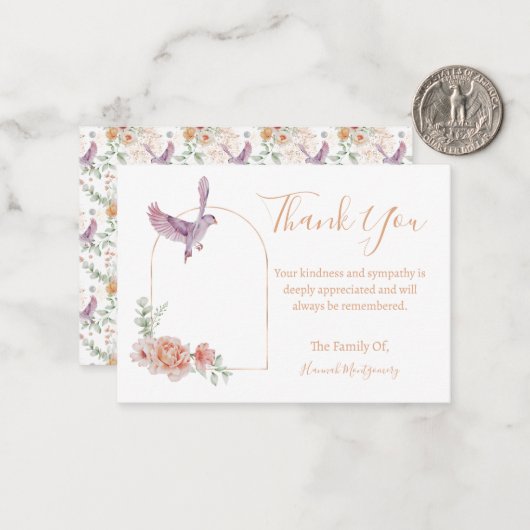 Bird Floral Beileid Danke Karte (Vorderseite/Rückseite Beispiel)