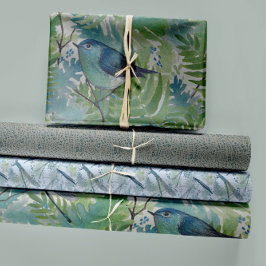 Bird Floral Blue Trio Decoupage Geschenkpapier Set