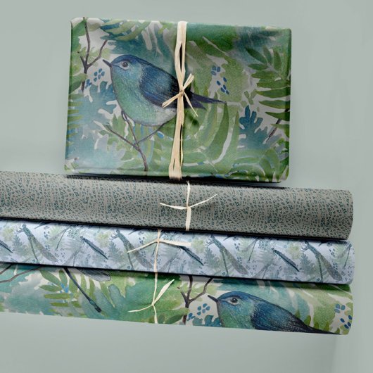 Bird Floral Blue Trio Decoupage Geschenkpapier Set