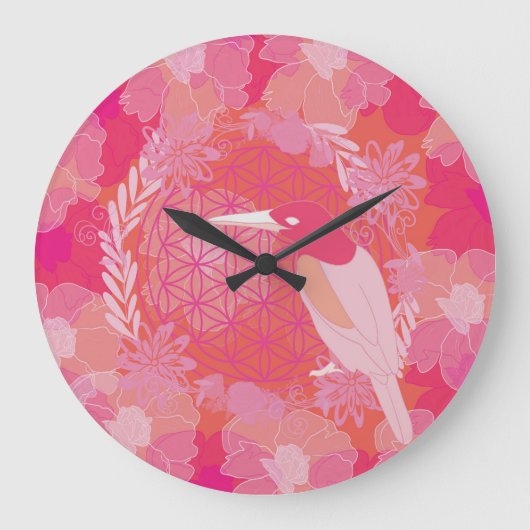 Bird flower of life große wanduhr (Vorderseite)