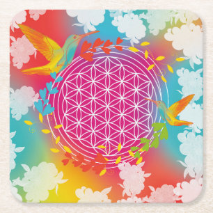 Bird flower of life rechteckiger pappuntersetzer