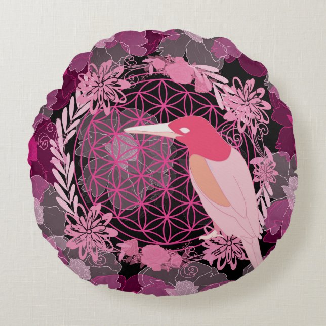 Bird flower of life rundes kissen (Vorderseite)