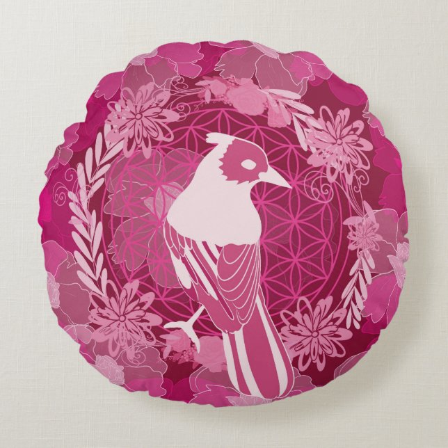 Bird flower of life rundes kissen (Vorderseite)