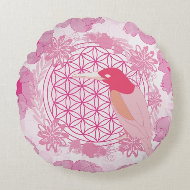 Bird flower of life rundes kissen (Vorderseite)