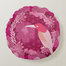 Bird flower of life rundes kissen