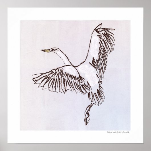 Bird Flying The Dusty Blue Gray Sky Illustration Poster (Vorne)