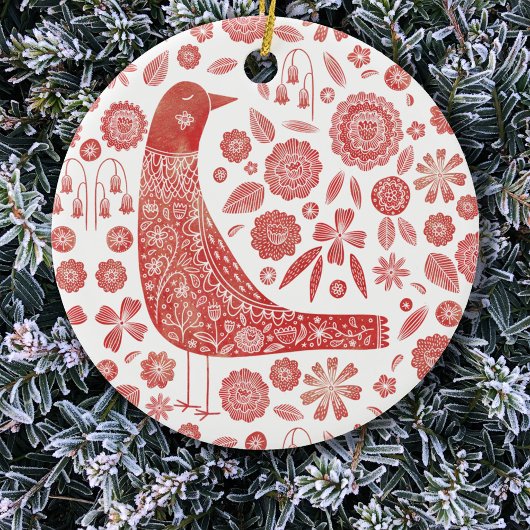 Bird Folk Art Keramik Ornament