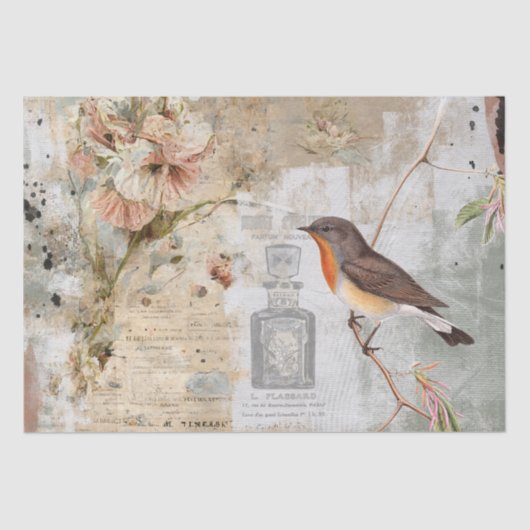 Bird French Shabby Parfüm Blumen Decoupage Craft Seidenpapier (Vorderseite)
