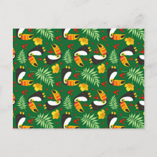 Bird Green Leave Orange Red Flower Tropical Jungle Postkarte