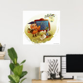 Bird holding a book and teaching at a blackboard poster (Heimbüro)