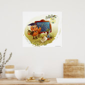 Bird holding a book and teaching at a blackboard poster (Küche)