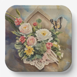 Bird House Bouquet - Papierplatte Pappteller