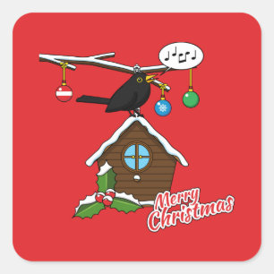 Bird House Frohe Weihnachten Quadratischer Aufkleber