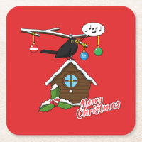Bird House Frohe Weihnachts Square Paper Untersetz