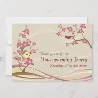 Bird House Housewarming Party Grau Einladung
