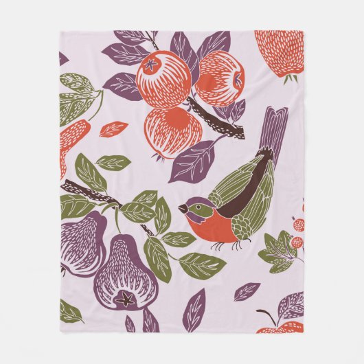 bird in a fruit garden. seamless pattern fleecedecke (Vorderseite)