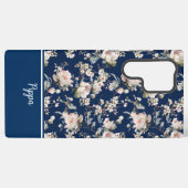Bird in Blossom Navy Blue MagSafe Tough Samsung Galaxy Hülle (Rückseite (Horizontal))