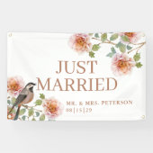 Bird in Flowers Just Married Car Banner (Horizontal)