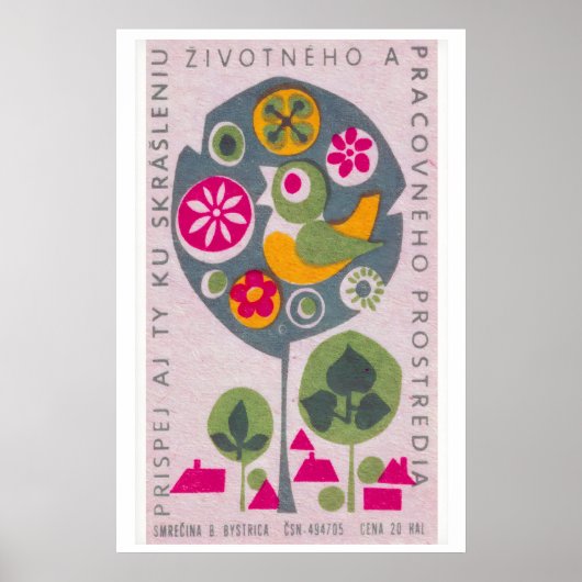 Bird in Tree - Matchbox Print - Czech Wall Art Poster (Vorne)