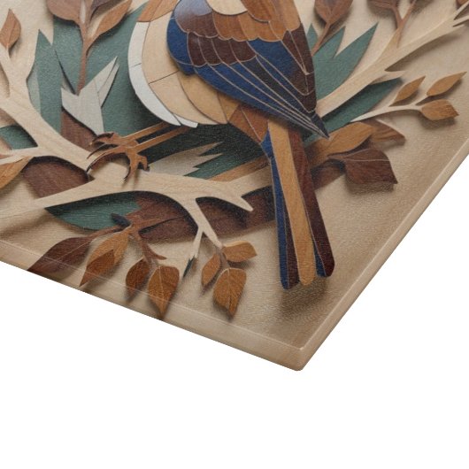 Bird intarsia art print chopping board schneidebrett (Ecke)
