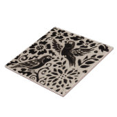 Bird Leaf Batik Stoneware Woodland Animal Tan Grau Fliese (Seite)