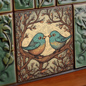 Bird Liebe Vintag Mute Blue Art Nouveau Fliese