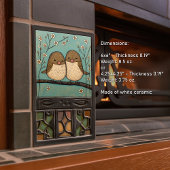 Bird Liebe Vintag Mute Blue Art Nouveau Fliese