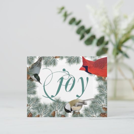 Bird Lover Postkarte mit Kardinal und Chickadee (Stehend Vorderseite)