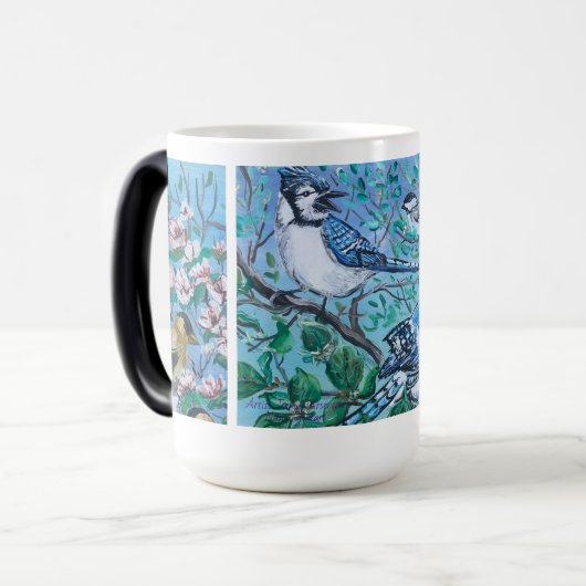 Bird Lovers Blue Hand Painted Art Verwandlungstasse (Vorderseite Links)