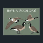 Bird Lovers Canada Gese Illustration Custom Postkarte<br><div class="desc">Senden Sie Ihren Lieblingsvogelliebhabern mit dieser individuell gestaltbaren Postkarte den perfekten Gruß. Die Nachricht "HAVE A GOOSE DAY!" auf der Vorderseite kann mit Ihrem eigenen Sprichwort angepasst werden. Außerdem gibt es genug Platz, um Ihre eigene Nachricht zu schreiben. Diese Postkarte zeigt realistische Stilbilder von kanadischen Gänsen in Braun, Schwarz und...</div>