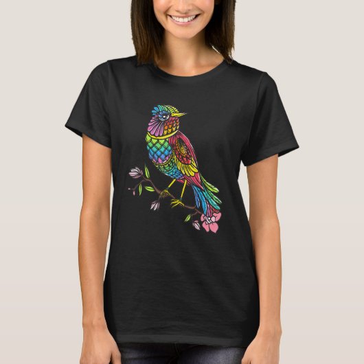 Bird Mandala Birdwatcher Bird Farbenfrohe Kunst T-Shirt (Vorderseite)