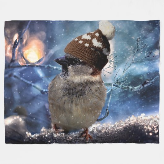 BIRD mit WINTER CAP Fleecedecke (Vorderseite (Horizontal))