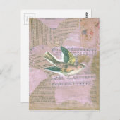 Bird Mixed Media Collage Postkarte (Vorne/Hinten)