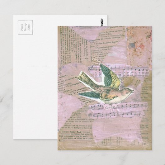 Bird Mixed Media Collage Postkarte (Vorne/Hinten)