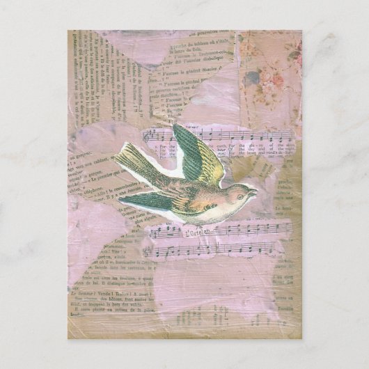 Bird Mixed Media Collage Postkarte (Vorderseite)