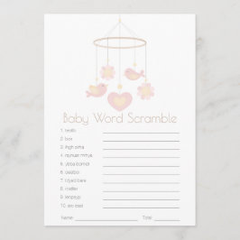 Bird Mobile Nesting Party Baby Word Scramble Hinweiskarte