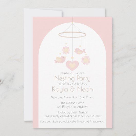 Bird Mobile Nesting Party Einladung (Vorderseite)
