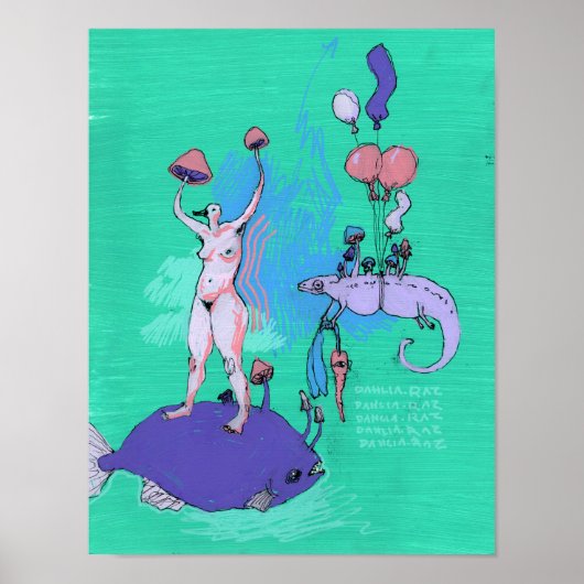Bird Mushroom Lady und Balloon . Chameleon Poster (Vorne)