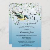 Bird Nature Baby Dusche Einladung Blauer Blume (Vorne/Hinten)