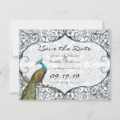 Bird Navy Whimsical Peacock Love Save the Date (Vorderseite)