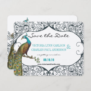 Bird Navy Whimsical Peacock Love Save the Date Einladung