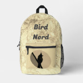 Bird Nerd Silhouette Tan Animal Birdwatcher Bedruckter Rucksack (Vorderseite)