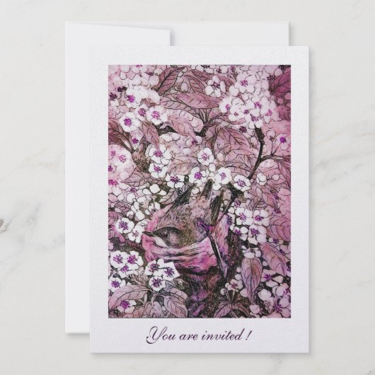 BIRD NEST , BAUM MIT WEISS ROTEN PINKSPRINGBLUMEN EINLADUNG (Vorderseite)
