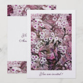 BIRD NEST , BAUM MIT WEISS ROTEN PINKSPRINGBLUMEN EINLADUNG (Vorne/Hinten)