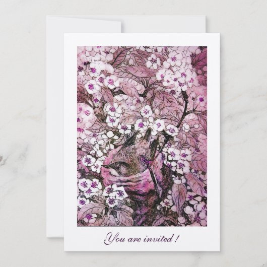 BIRD NEST , BAUM MIT WEISS ROTEN PINKSPRINGBLUMEN EINLADUNG (Vorderseite)